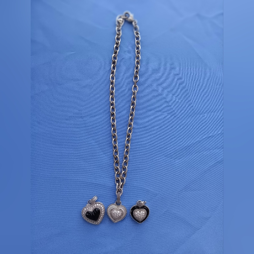 Judith Ripka Silver and Black Heart Charm Necklace